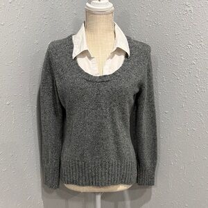Apt 9 Pullover Sweater‎ Gray Layered Shirt Collar Preppy Y2K Size PL